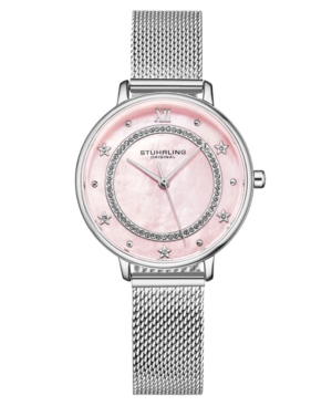 Stuhrling Women's Quartz Silver-tone Mesh Strap Watch 34mm In Pink