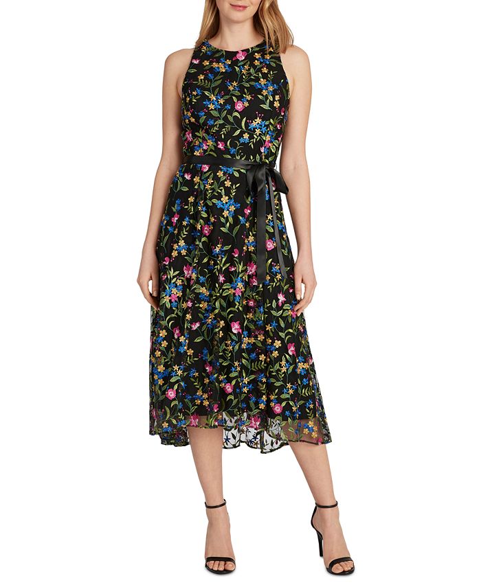 Tahari ASL Floral-Embroidered A-Line Dress - Macy's