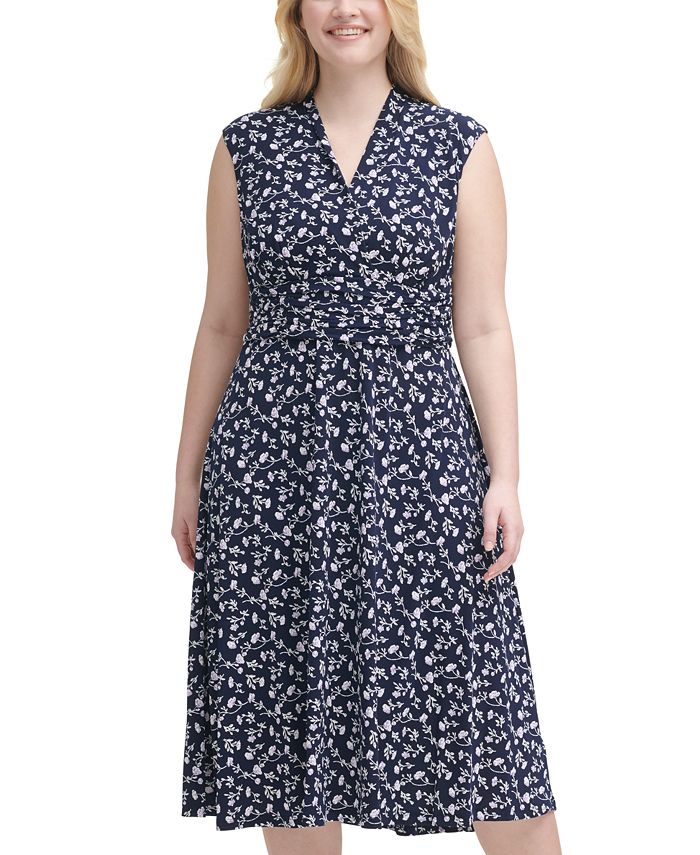 Jessica Howard Plus Size Printed Gathered-Waist Dress - Macy's
