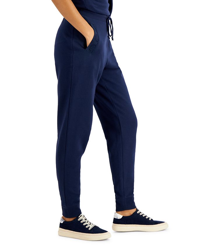 Charter Club Petite Eyelet-Trim Tapered-Leg Jogger Pants, Created for ...