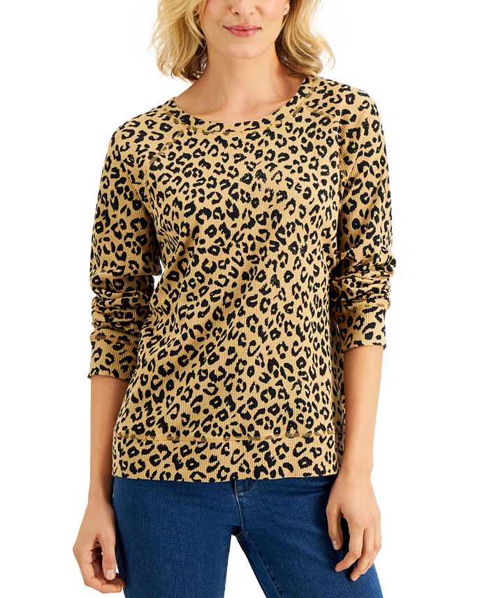 Karen Scott In The Wind Printed Waffled Creweck Top, Created for Macy's ...