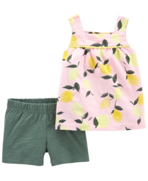 Baby Girls Lemon Linen Tank Slob Jersey Short 2 Piece Set