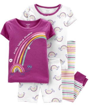 Baby Girls Rainbow Snug Fit Pajama 4 Piece Set