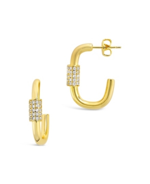 Shop Sterling Forever Women's Oval Carabiner Gold Plated Hoop Earrings In Gold-tone