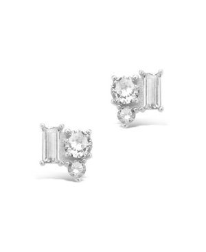 STERLING FOREVER WOMEN'S CUBIC ZIRCONIA CLUSTER SILVER PLATED STUD EARRINGS