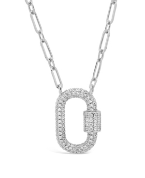 Shop Sterling Forever Women's Pave Cubic Zirconia Carabiner Silver Plated Lock Necklace In Silver-tone