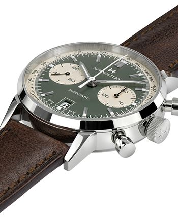 Hamilton - Men's Swiss Chronograph Intra-Matic Brown Leather Strap Watch 40mm