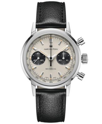 Hamilton - Men's Swiss Intra-Matic Chronograph H Black Leather Strap Watch 40mm