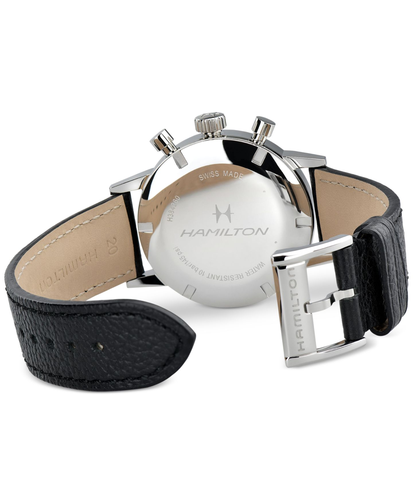 Мужские часы Hamilton Swiss Intra-Matic Chronograph H Black Leather Strap Watch 40mm — фото 4