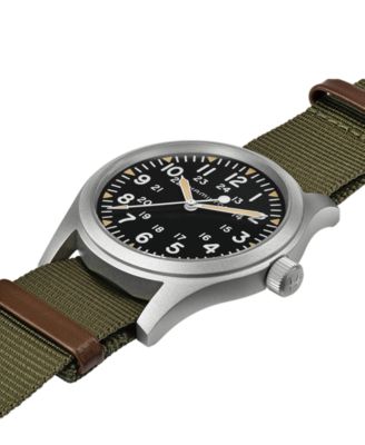 Men's Swiss Khaki Field Green Textile Strap Watch 42mm