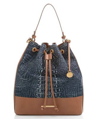 Brahmin Large Alligator Marlowe Bucket Shoulder Bag purchases Drawstring Brown Leather