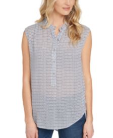 Printed Mandarin-Collar Sleeveless Shirt