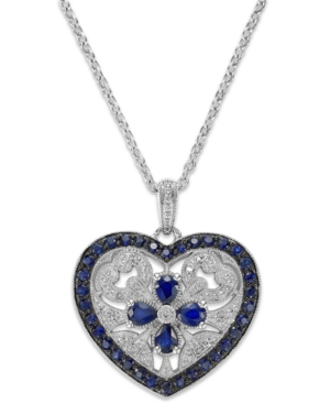 image of Sterling Silver Sapphire (1-7/8 ct. t.w.) and Diamond Accent Heart Pendant Necklace