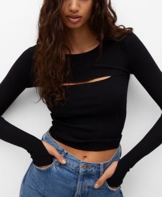 Ribbed Front Slit Sweater