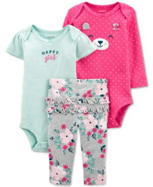 Carter's Baby Girls 3-Pc Cotton Bear Bodysuits & Pants Set