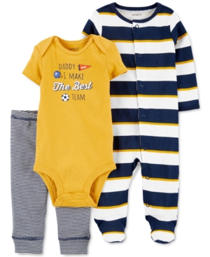 Carter's Baby Boys 3-Pc Cotton Footed Coverall Bodysuit & Pants Soccer Set