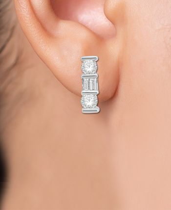 Macy's - Diamond Baguette & Round Single Stud Earring (1/5 ct. t.w.) in 14k White Gold