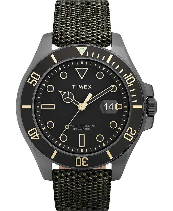 Timex Men s Harborside Coast Green Fabric Strap Watch 43mm Macy s