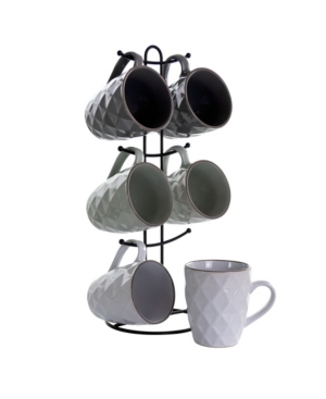 Elama Diamond Waves Mug Set With Stand, 6 Pieces In Assorted