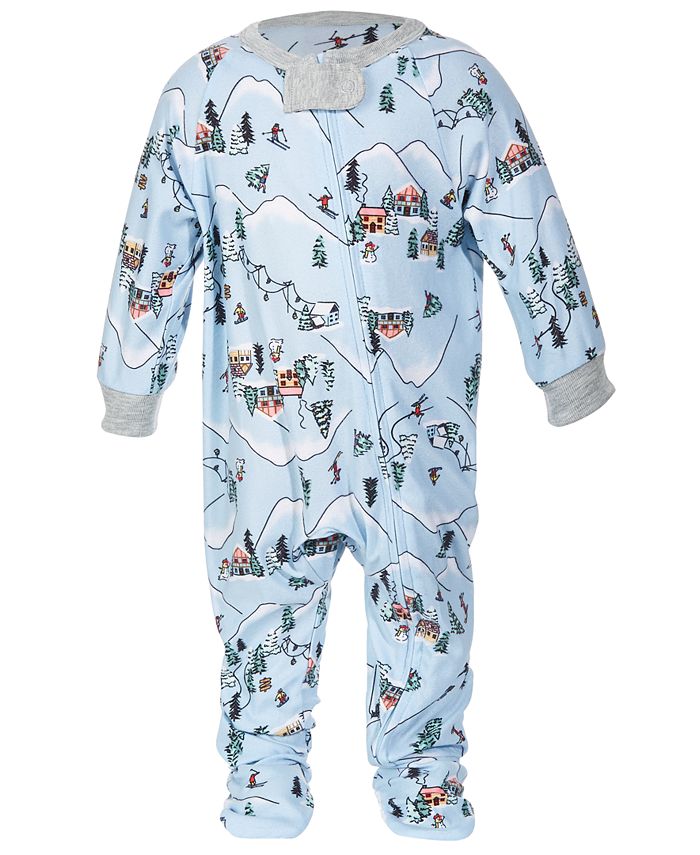 Family Pajamas Matching Baby Ski Mountain Printed Footed Family