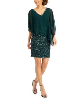 J Kara Asymmetrical-Overlay Embellished Dress - Macy's