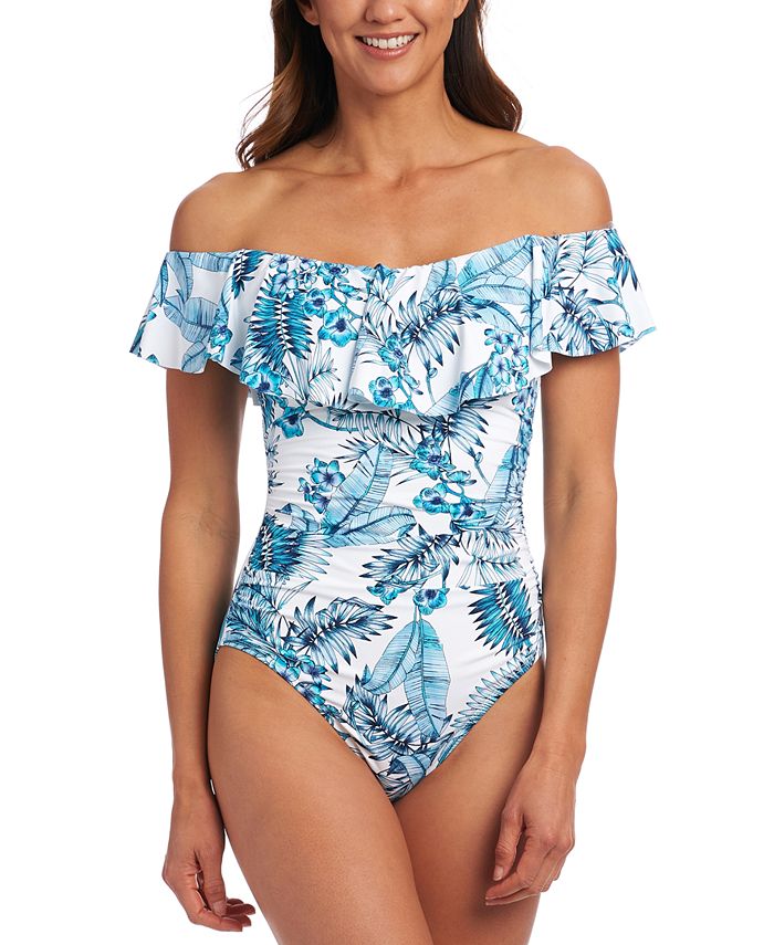 La Blanca Tranquility Palm Off The Shoulder One Piece Swimsuit