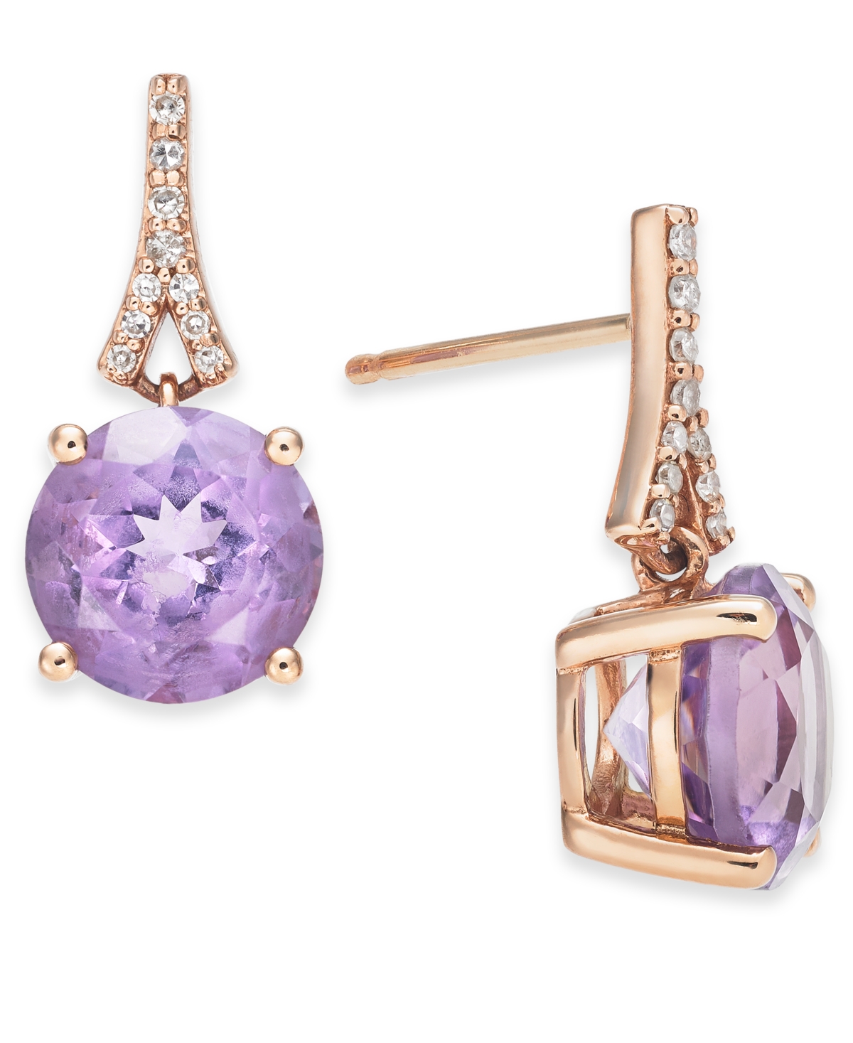Pink(3-1/2 ct. t.w.) & Diamond (1/20 ct. t.w.) Drop Earrings in 14k Rose Gold - Amethyst