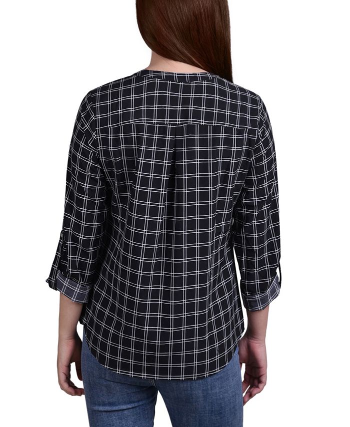 Surf Roomtile 3/4 Roll Tab Sleeve Mandarin Collar Blouse - Petite