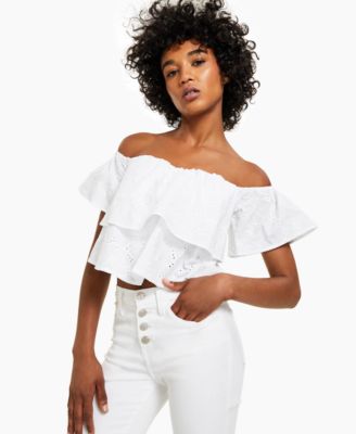 GUESS - Cotton Off-The-Shoulder Flare Top