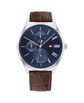 Tommy Hilfiger - Men's Brown Leather  Strap Watch 44mm