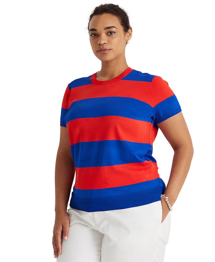 Lauren Ralph Lauren Plus-Size Striped Short-Sleeve Sweater & Reviews -  Sweaters - Plus Sizes - Macy's