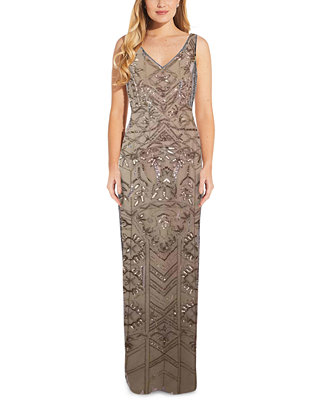 Adrianna Papell Beaded V-Neck Gown & Reviews - Dresses - Women - Macy's