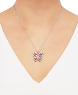 Multi-Gemstone (1-1/2 ct. t.w.) & Cubic Zirconia Butterfly 18" Pendant Necklace in Sterling Silver