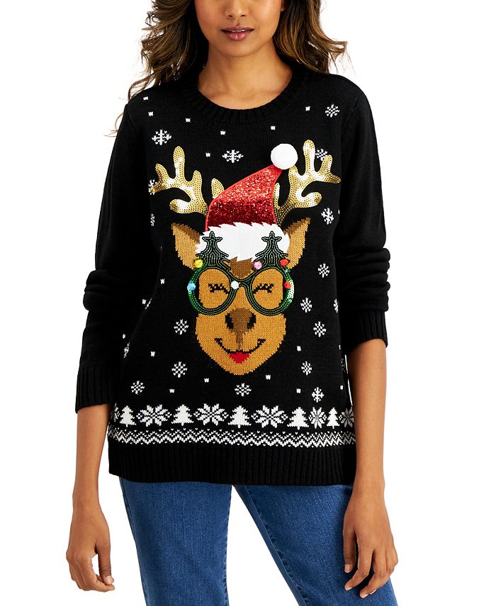 Karen Scott Embellished Party Reindeer Sweater, Created for Macy's - Macy's