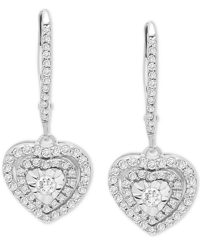 Diamond Heart Drop Earrings (1/2 Ct. t.w.) in Sterling Silver, Gold-Plated Sterling Silver or Rose Gold-Plated Sterling Silver - Sterling Silver