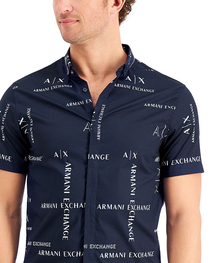 AX Armani Exchange Men's Simply Blue Allover Logo Shirt, Created for