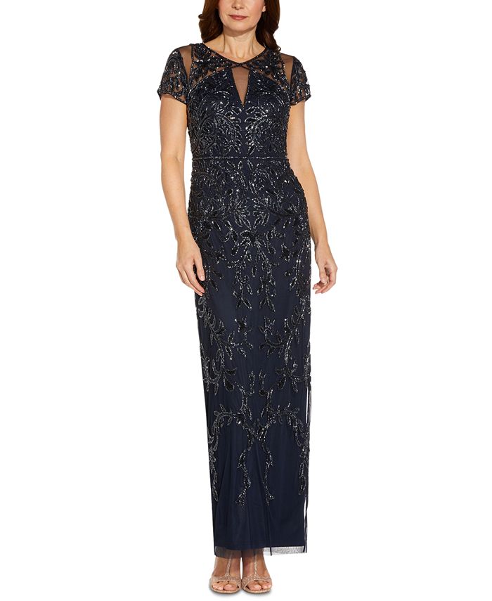 Adrianna Papell Short-Sleeve Sequined Gown - Macy's