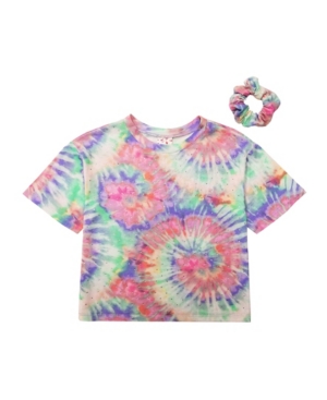 Belle Du Jour Big Girls Short Sleeve Boxy Tee with Scrunchie