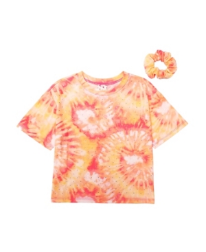 Belle Du Jour Big Girls Short Sleeve Boxy Tee with Scrunchie