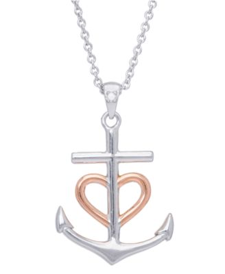Macy's - Diamond Accent Heart Anchor Pendant 18" Necklace in Fine Silver Plate