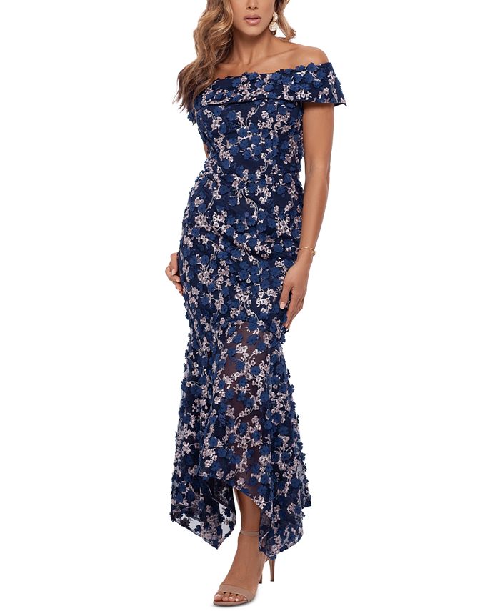 xscape floral tiered chiffon gown