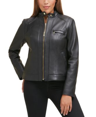 cole haan leather quilted trim moto jacket