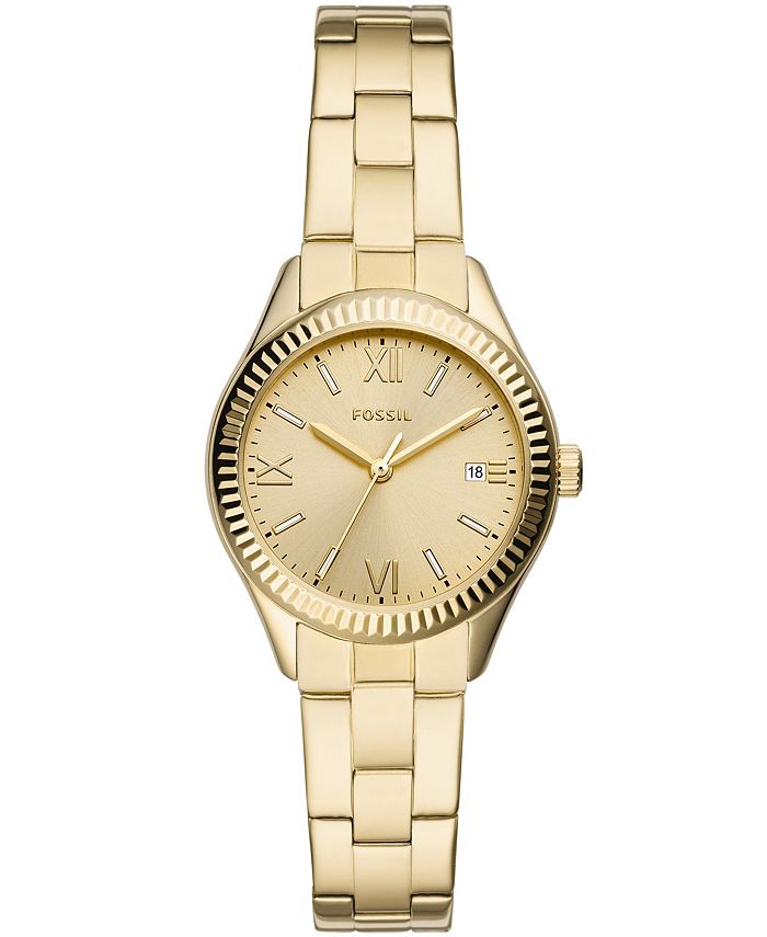 Fossil Ladies Rye three hand, gold tone stainless steel watch 30mm - Macy's