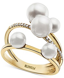 EFFY® Cultured Freshwater Pearl (5-7 mm) & Diamond (1/10 ct. t.w.) Wrap Statement Ring in 14k Gold