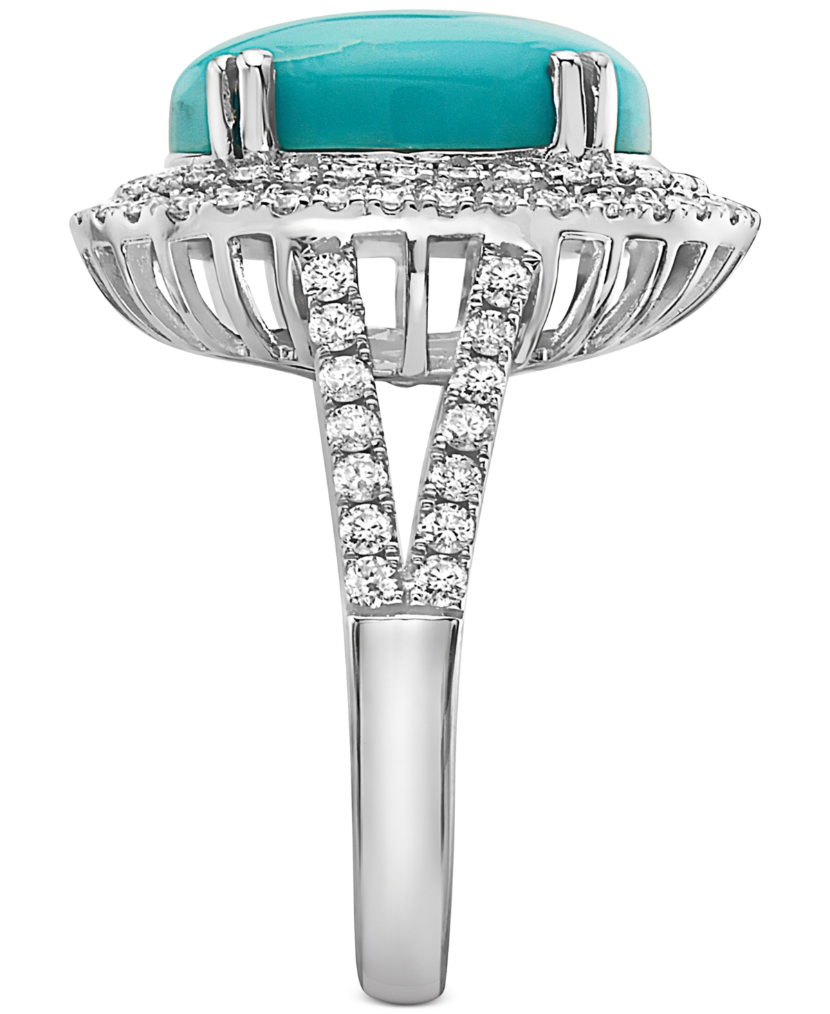 Effy Turquoise & Diamond (7/8 ct. t.w.) Halo Ring in 14k White Gold - 14K White Gold