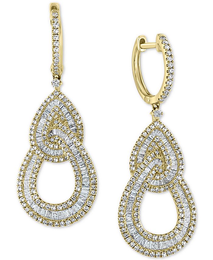 EFFY Collection - Diamond Baguette Interlocking Teardrop Drop Earrings (1-5/8 ct. t.w.) in 14k Gold
