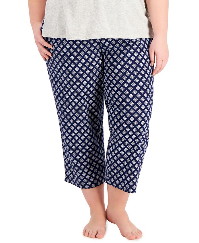 Charter Club Plus Size Printed Cotton Capri Pajama Pants, Created for ...