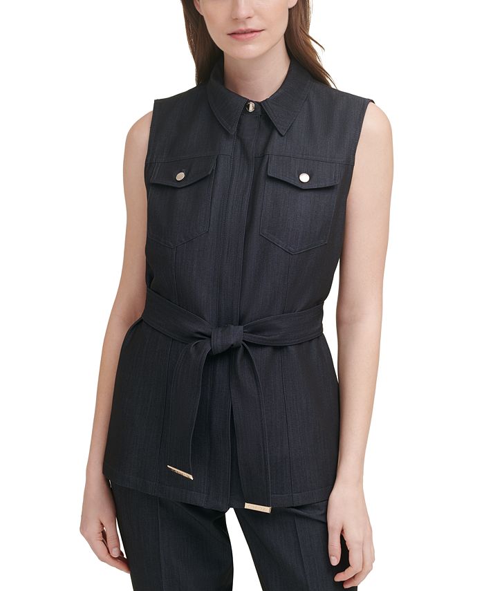 Calvin Klein Solid PocketFront Belted Vest Macy's
