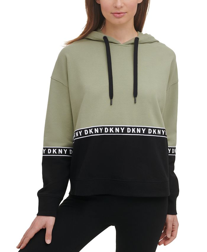 DKNY Women's Jacquard Logo Hoodie Green Size X-Large