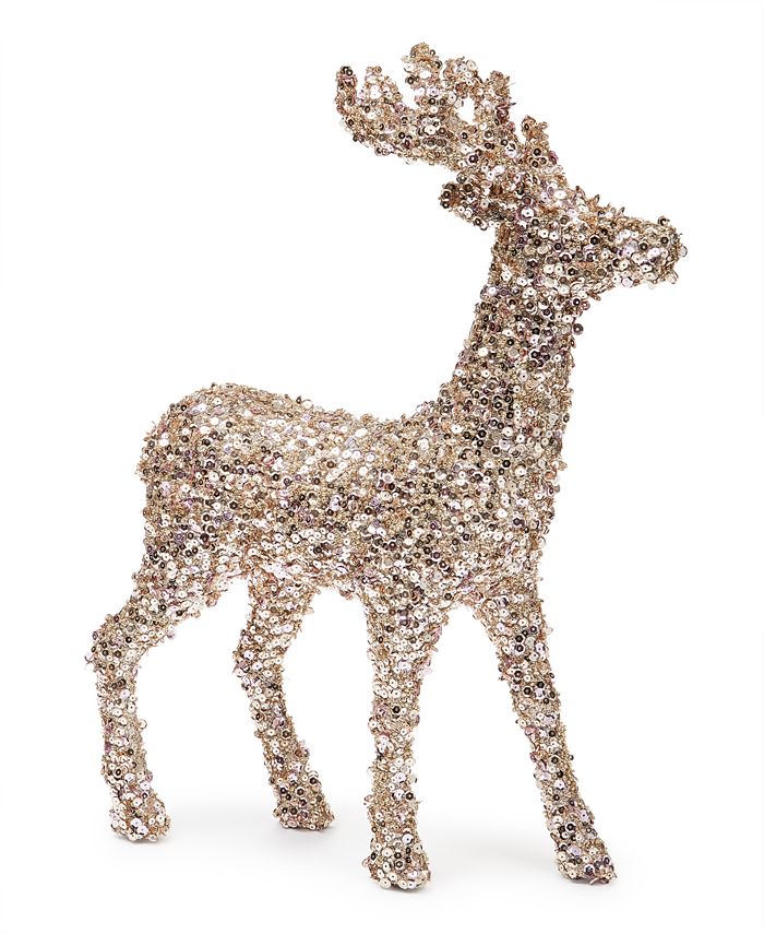Holiday Lane Shimmer and Light Gold & Pink Sequined Deer Decoration, Created for Macy's Macy's